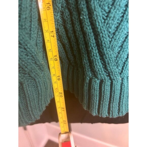 Pink Lily Womens S Teal Chevron Pattern Mock Neck Cable Knit Sweater - Picture 4 of 10